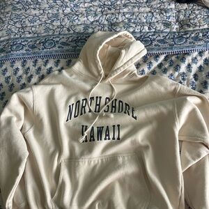 Brandy Melville Cream Hoodie with Blue Print